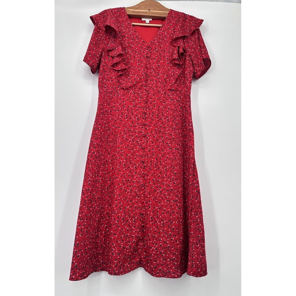Orange Creek Los Angeles Floral Ruffles Dress button up Size L Red vintage